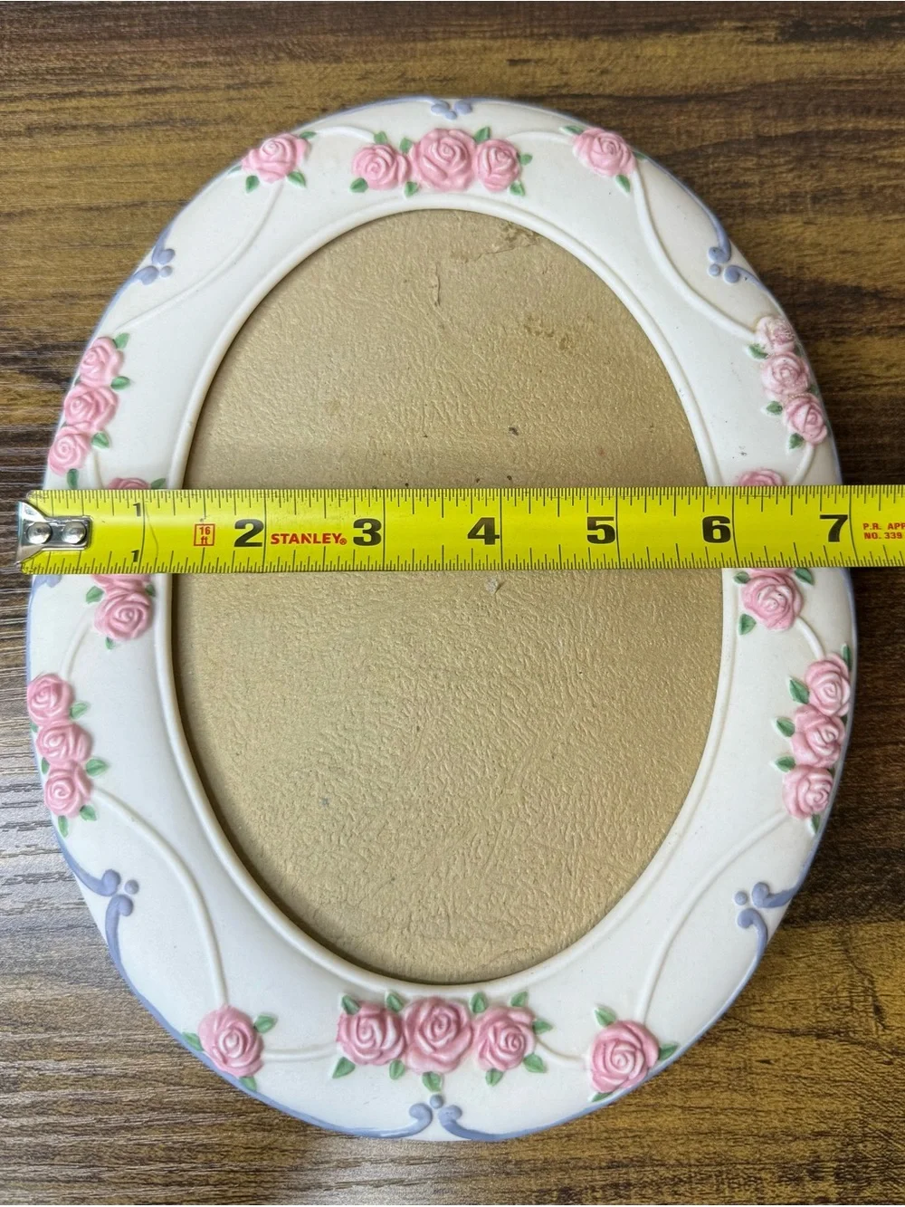 Vintage 3D Pink Rose Ceramic Oval Picture Frame 5x7” Cottagecore 80s 90s Wedding